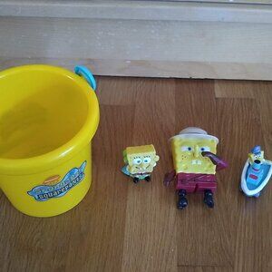 SpongeBob Square Pants Pail & SpongeBob Square Pants Figurines Used